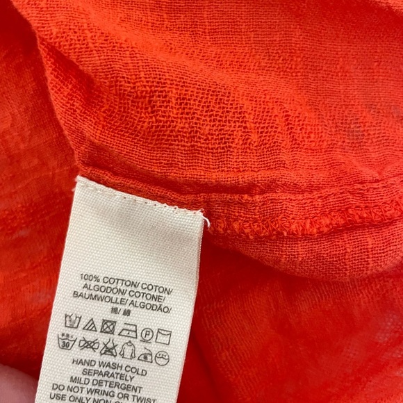 Free People Red Orange Gauzy Back Tie Boho top - Picture 7 of 10